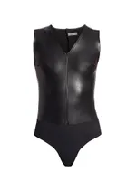 Faux Leather Sleeveless Bodysuit