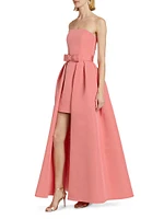 Silk Faille Strapless Minidress with Convertible Bow Skirt