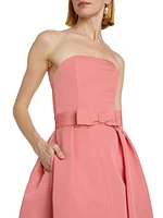 Silk Faille Strapless Minidress with Convertible Bow Skirt