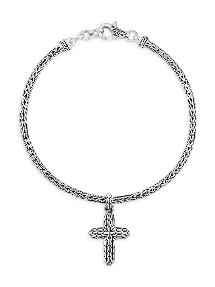 Classic Chain Sterling Silver Cross Charm Mini-Chain Bracelet