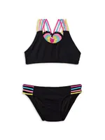 Little Girl's & Mona 2-Piece Heart Crochet-Back Ribbed Bikini Set