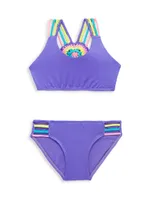 Little Girl's & Mona 2-Piece Heart Crochet-Back Ribbed Bikini Set