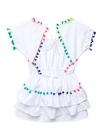 Little Girl's & Girl's Rainbow Pompom-Trim Cover-Up Dress