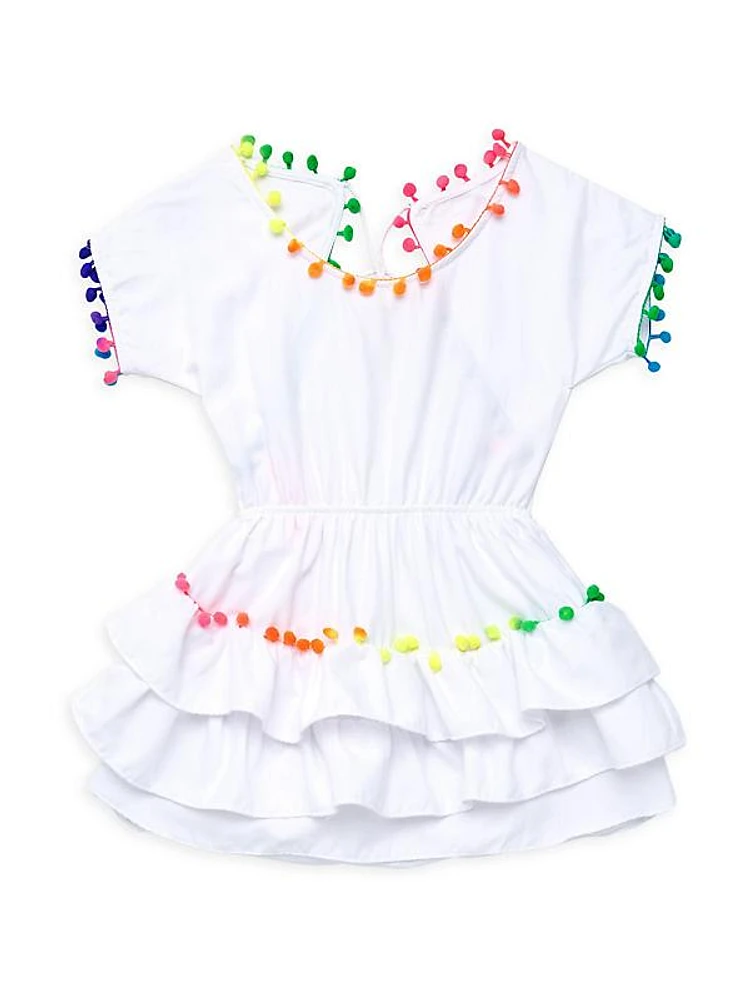 Little Girl's & Girl's Rainbow Pompom-Trim Cover-Up Dress