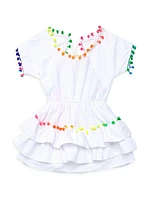 Little Girl's & Girl's Rainbow Pompom-Trim Cover-Up Dress