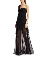 Harlow One-Shoulder Ruffle & Sheer Gown