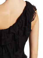 Harlow One-Shoulder Ruffle & Sheer Gown