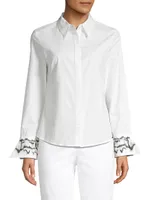 Embroidered Cuff Poplin Button Down Tunic