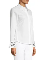 Embroidered Cuff Poplin Button Down Tunic