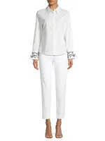 Embroidered Cuff Poplin Button Down Tunic