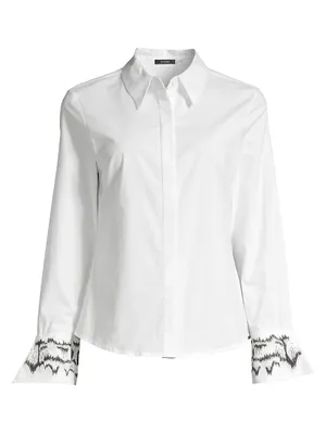 Embroidered Cuff Poplin Button Down Tunic