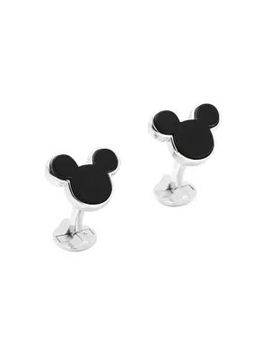 Disney Sterling Silver and Onyx Mickey Mouse Cufflinks