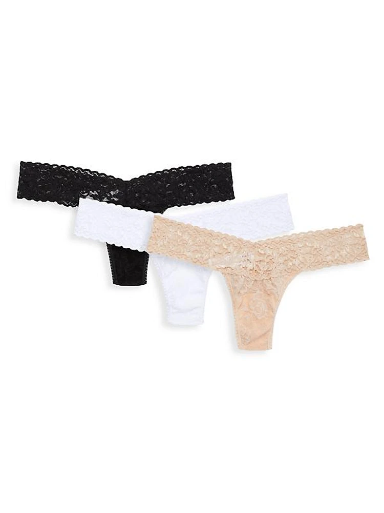 Three-Pack Lace Low-Rise Thongs