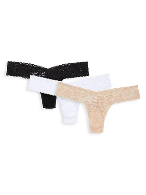 Three-Pack Lace Low-Rise Thongs