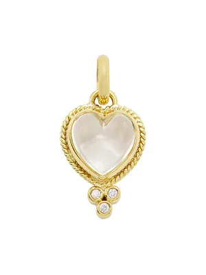 18K Yellow Gold, Rock Crystal & 0.04 TCW Diamond Braided Heart Pendant