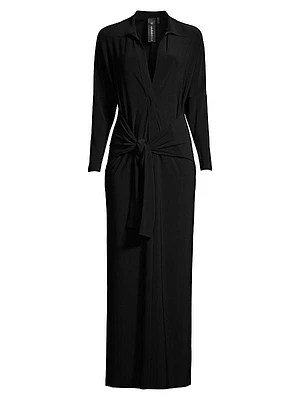 Long-Sleeve Knotted Shirtdress