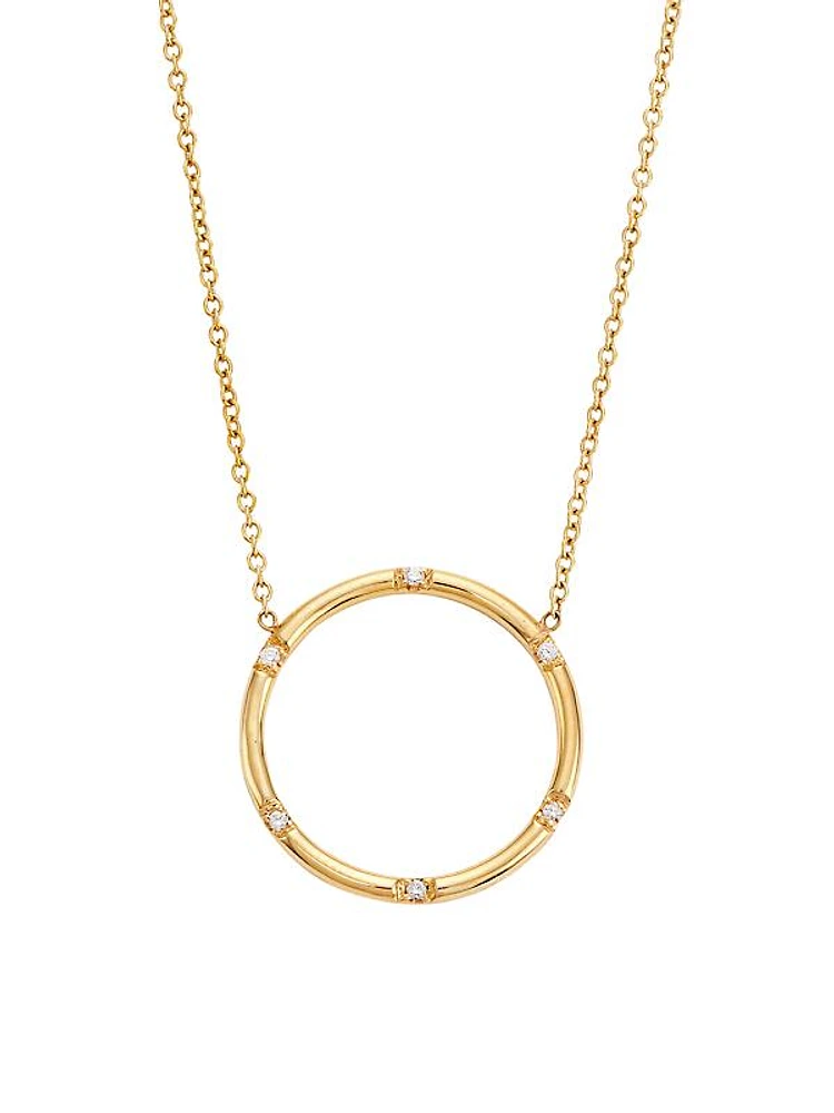 14K Yellow Gold & Diamond Open Circle Pendant Necklace