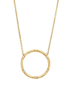 14K Yellow Gold & Diamond Open Circle Pendant Necklace