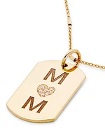 14K Yellow Gold & Diamond Mom Small Dog Tag Pendant Necklace