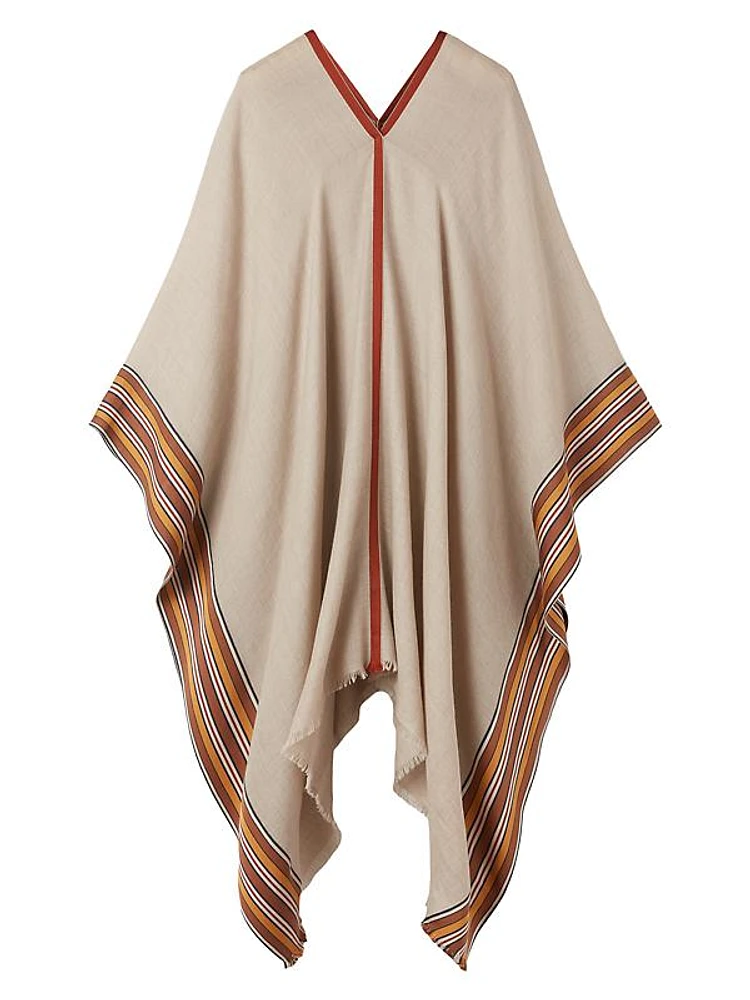 The Suitcase Stripe Silk-Cashmere Long Cape