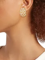 Faux Pearl Cabochon Hoop Clip-On Earrings