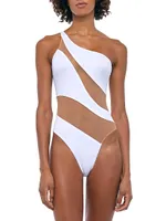 Mesh Insert One-Shoulder One-Piece Swimsuit