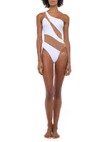 Mesh Insert One-Shoulder One-Piece Swimsuit