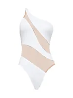 Mesh Insert One-Shoulder One-Piece Swimsuit