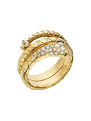 Double Serpent 18K Yellow Gold & Diamond Ring