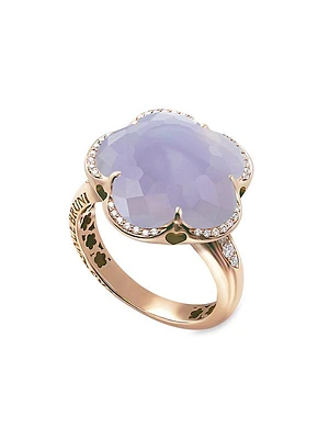 Bon Ton 18K Rose Gold, Light Blue Chalcedony & Diamond Ring