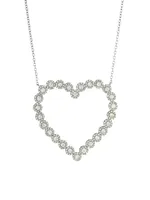 Black Rhodium-Plated Silver & Diamond Cluster Open Heart Pendant Necklace