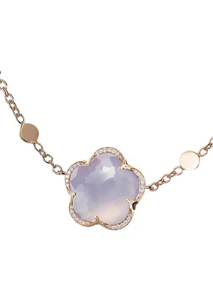 Bon Ton 18K Rose Gold, Light Blue Chalcedony & Diamond Necklace