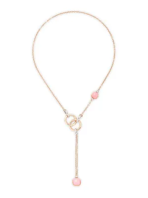 Nudo 18K Rose Gold, Rose Quartz, Chalcedony & Brown Diamond Lariat Necklace