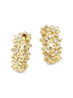 14K Yellow Gold & Diamond Daisy Huggie Hoop Earrings