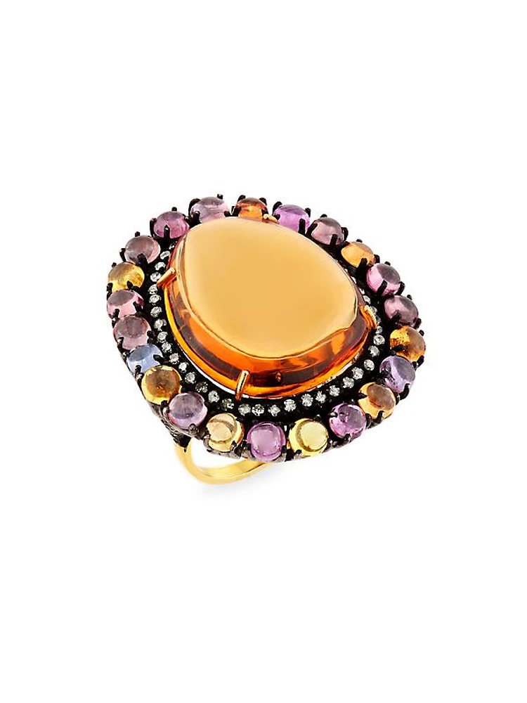 14K Yellow Gold, Black Rhodium-Plated Silver & Multi-Gemstone Cocktail Ring