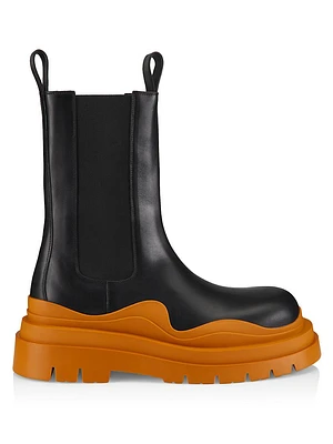 Contrast-Sole Leather Tire Boots