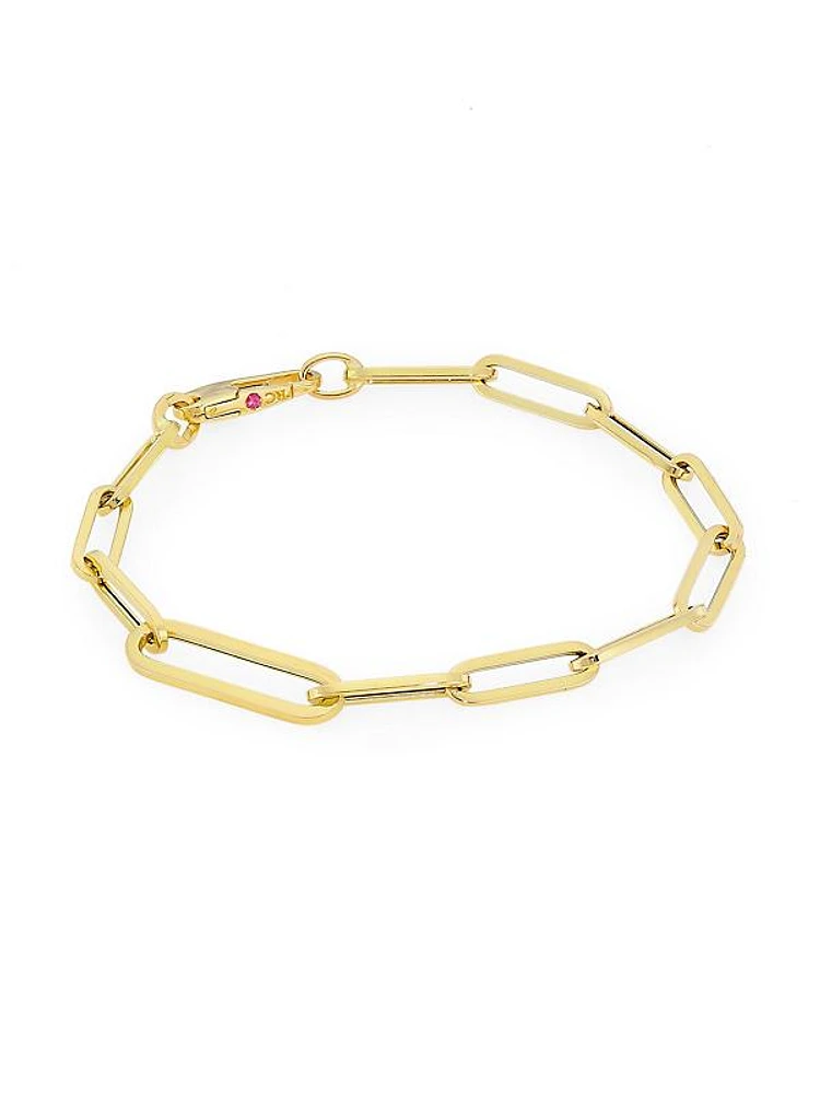 18K Yellow Gold Oval Paper Clip Chain Bracelet