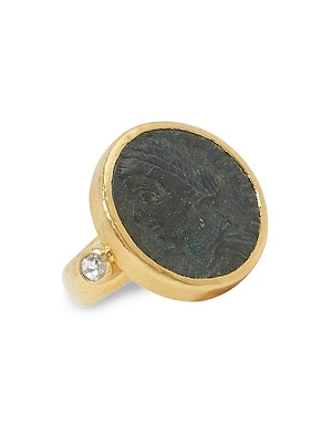 Antiquities 24K Yellow Gold, Roman Coin & Diamond Ring