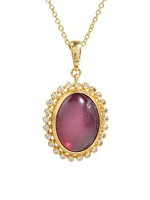 Luxe 22K & 24K Yellow Gold, Pink Tourmaline, & Diamond Pendant Necklace