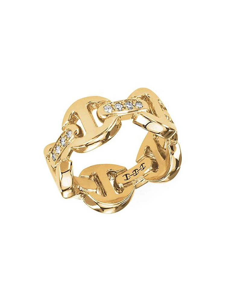 Dame Tri-Link 18K Yellow Gold & Diamond Ring