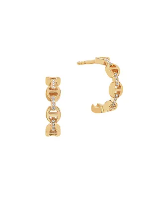 Micro Crescent 18K Yellow Gold & Diamond Hoop Earrings