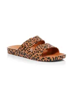 Leopard-Print Two-Strap Slides