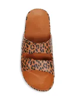 Leopard-Print Two-Strap Slides