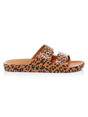 Leopard-Print Two-Strap Slides