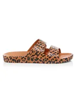 Leopard-Print Two-Strap Slides