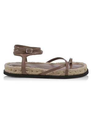 Yasmine Ankle-Strap Leather Espadrille Sandals