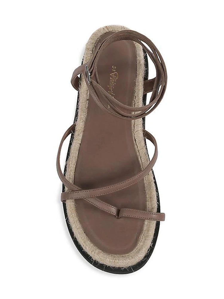 Yasmine Ankle-Strap Leather Espadrille Sandals