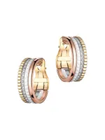 Quatre Tri-Tone 18K Gold, 0.36 TCW Diamond, & Ceramic Hoop Earrings