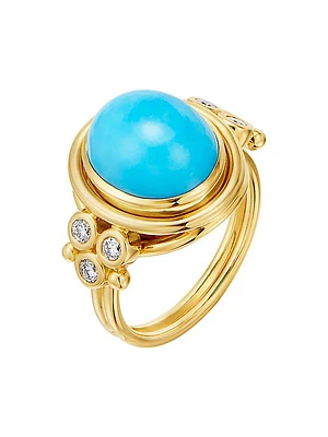 CL 18K Yellow Gold, Turquoise & Diamond Classic Ring