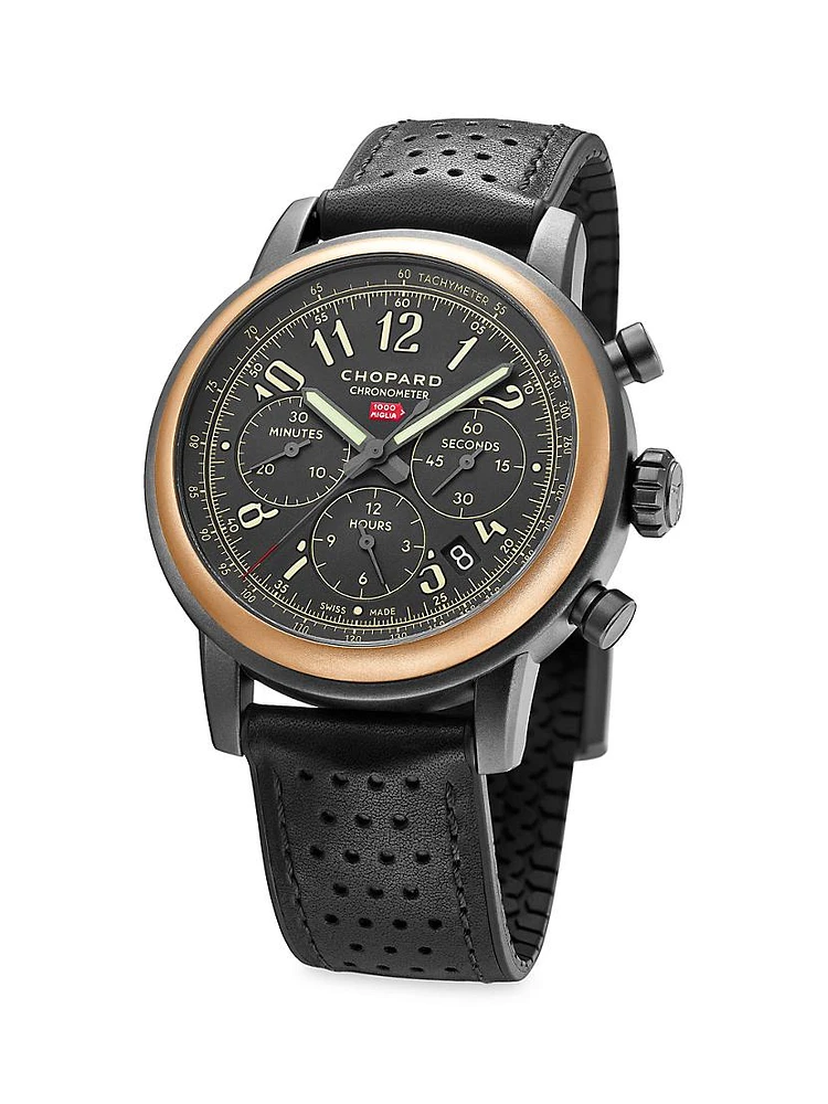 Mille Miglia Limited Edition 18K Rose Gold, Stainless Steel & Leather Strap Chronograph Watch